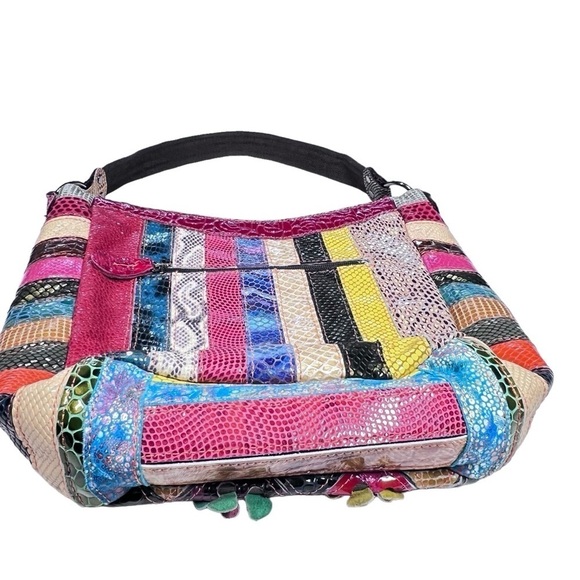 TRESKA Multi Colored 3D Leather Floral Rhinestone Patchwork Shoulder Bag - Picture 9 of 16